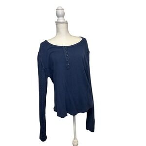 Lucky Brand Women's 100 % Cotton Navy Blue Long Knitted Sleeves Size XL